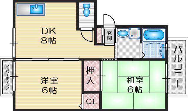 ル・レーヴ弐番館(2DK/2階)の間取り写真