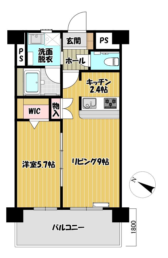 クレアレーヴ下関(1LDK/6階)の間取り写真