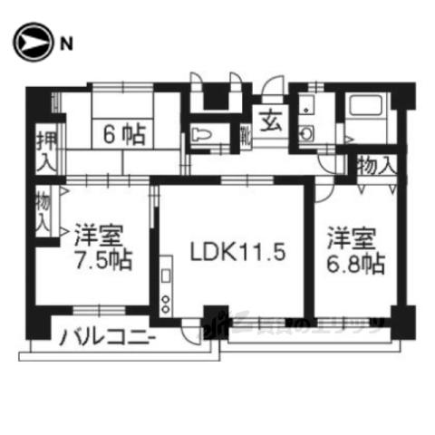 玉屋・山三小路(3LDK/3階)の間取り写真