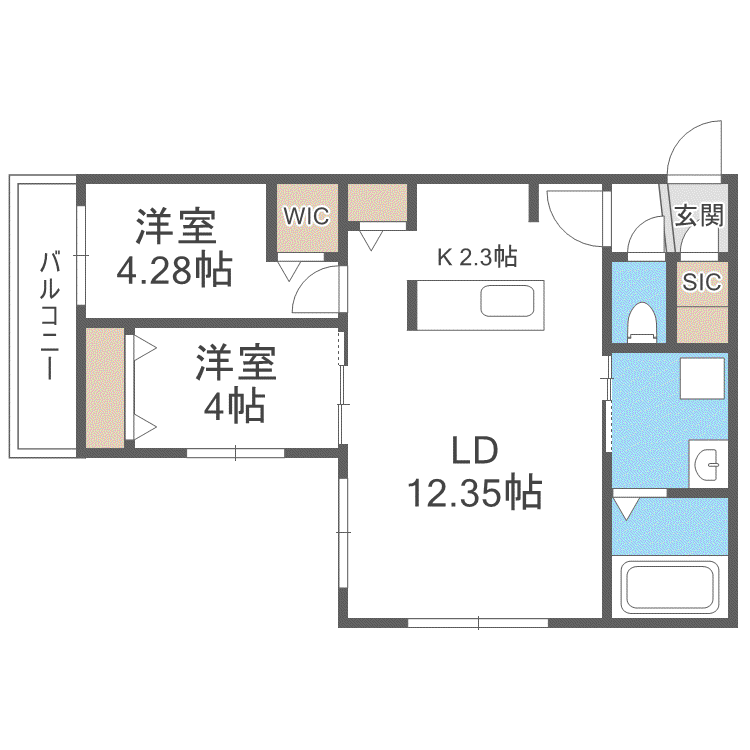 HIGHLIGHT FUKUZUMI GA-福住1-1MS A棟(2LDK/4階)の間取り写真