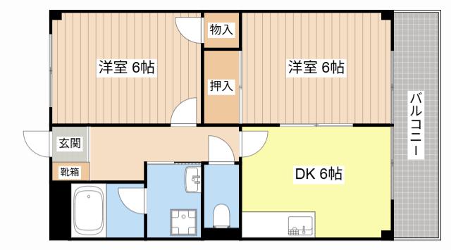 ロザージュII(2DK/2階)の間取り写真
