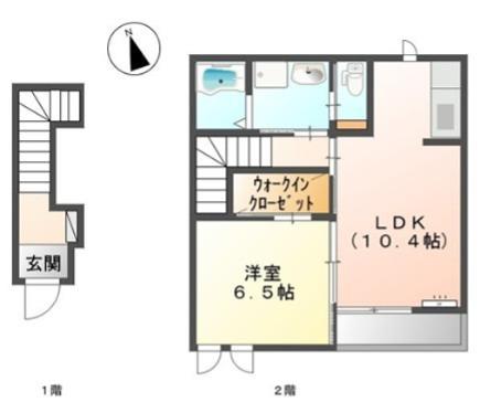 レユシーユ2(1LDK/2階)の間取り写真