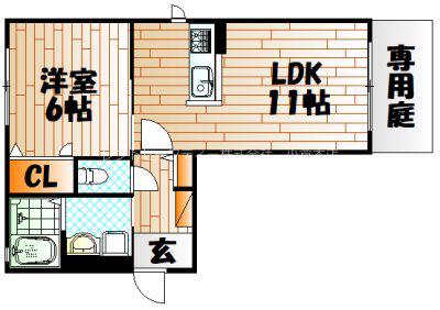 ウィステリア神岳(1LDK/1階)の間取り写真