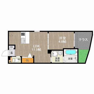 ドリームステージ博多南エイラ(1LDK/1階)の間取り写真