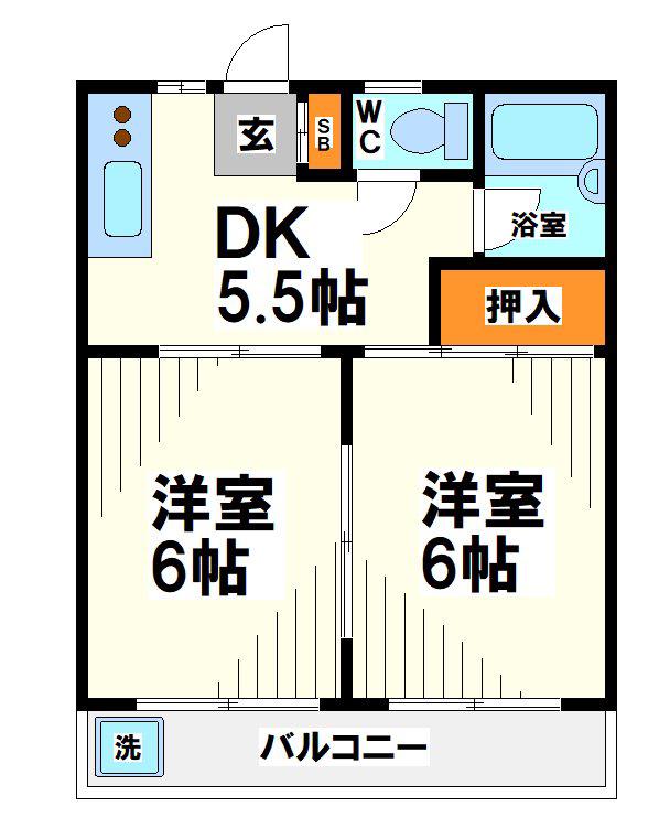 エステート多摩川A(2DK/2階)の間取り写真