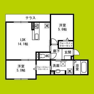 PASSARO GRANDE北田辺(2LDK/1階)の間取り写真