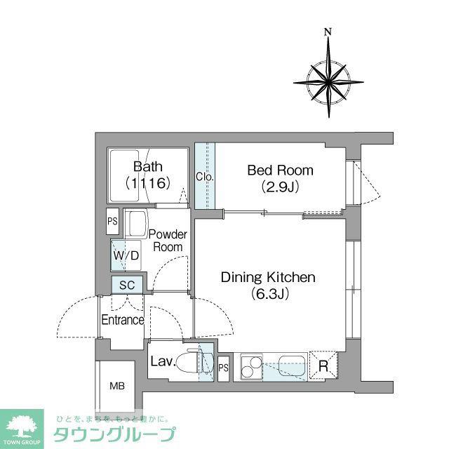 スタイリオフィット新丸子(1DK/1階)の間取り写真