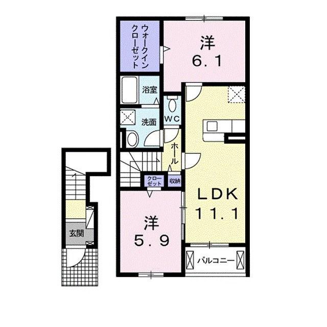 クレアール・リヴァーサ(2LDK/2階)の間取り写真