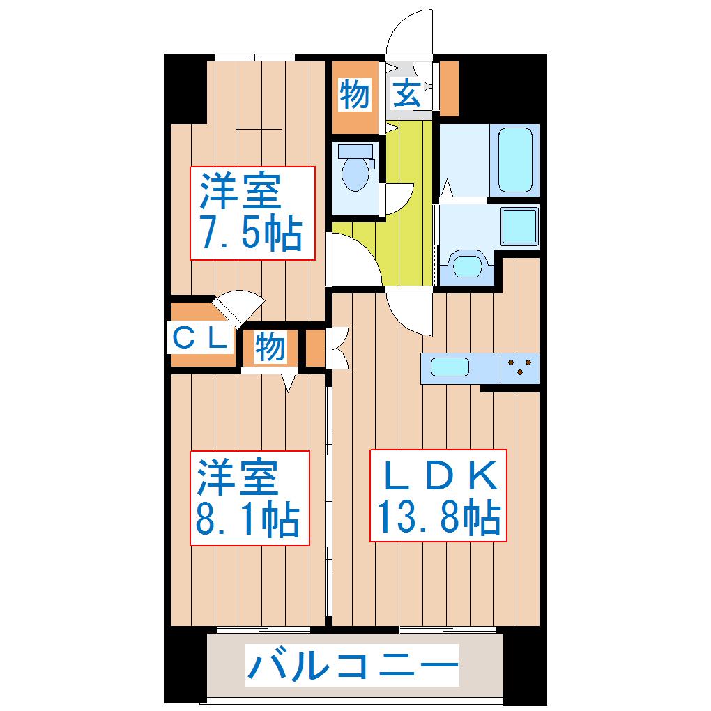 アークデュオ仙台苦竹(2LDK/8階)の間取り写真
