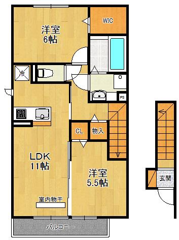 チェリーハウスⅡ A棟(2LDK/2階)の間取り写真