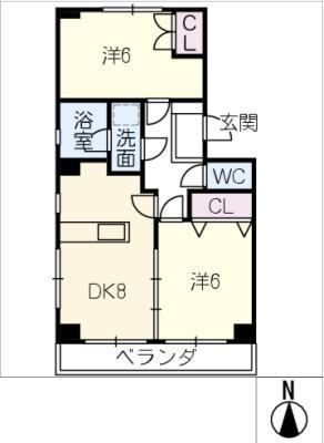 グラシオン(2DK/2階)の間取り写真