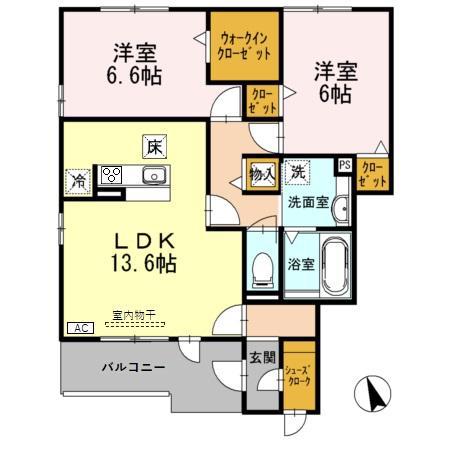 ラルーチェ ウノ(2LDK/1階)の間取り写真