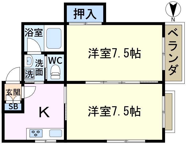 柴田レジデンス(2K/1階)の間取り写真