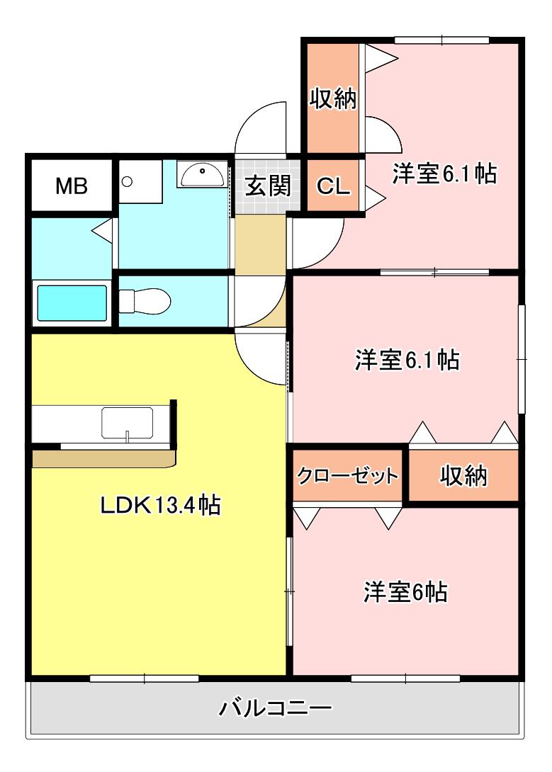 エクセレント・コーン(3LDK/2階)の間取り写真