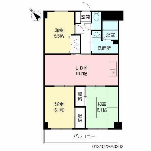 グリーンヴィレッジ則松(3LDK/3階)の間取り写真