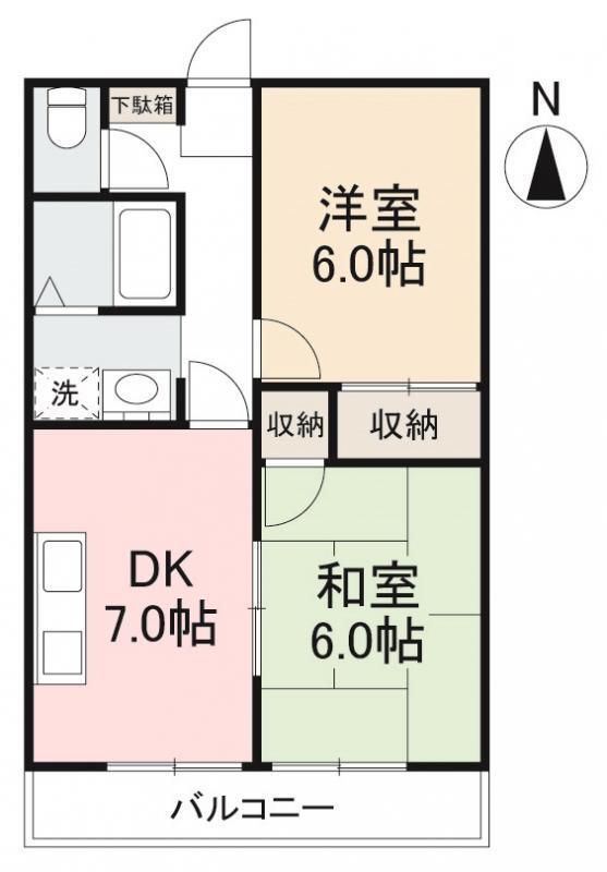 ヴェルデハイム(2DK/1階)の間取り写真