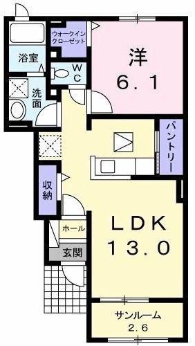 ヴィラ サウスウィンド 2(1LDK/1階)の間取り写真
