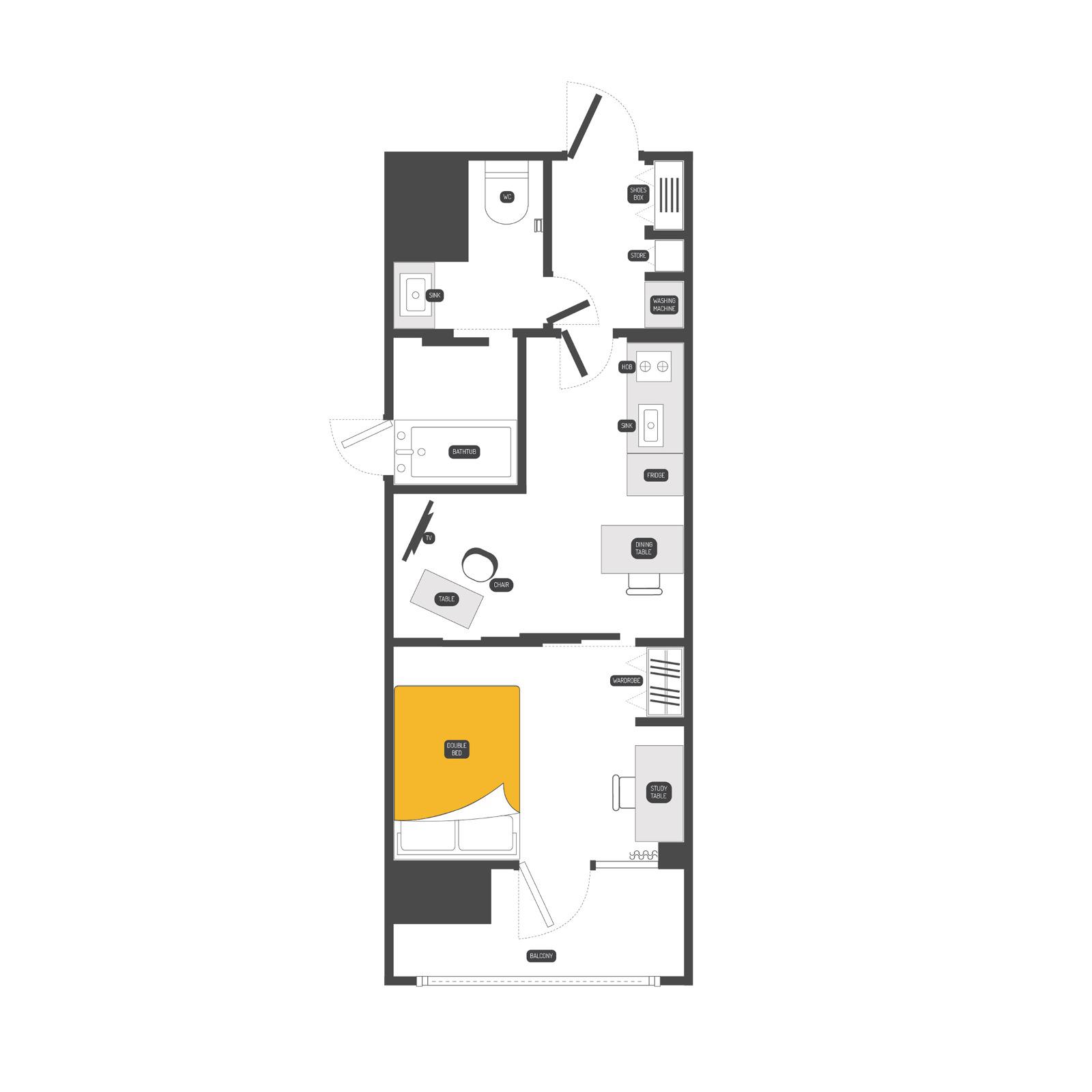 DASH LIVING KURAMAE- 1 BR(1LDK/3階)の間取り写真