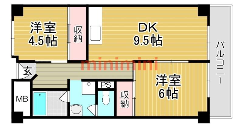 シャトー黒田(2DK/5階)の間取り写真