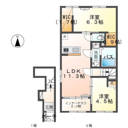 CHARMANT(2LDK/2階)の間取り写真