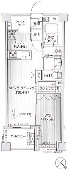 シティカレント目黒学芸大学(1LDK/2階)の間取り写真