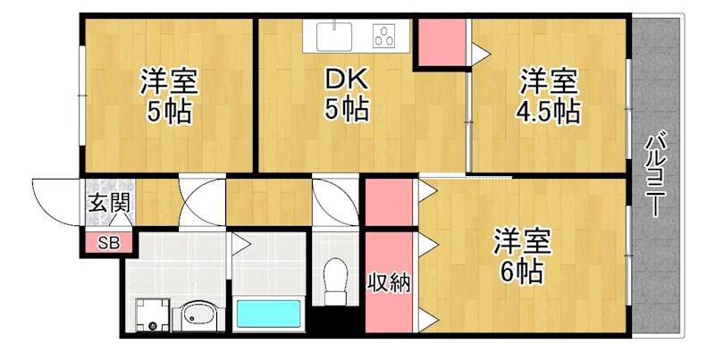 カサベルデ交野(3DK/4階)の間取り写真