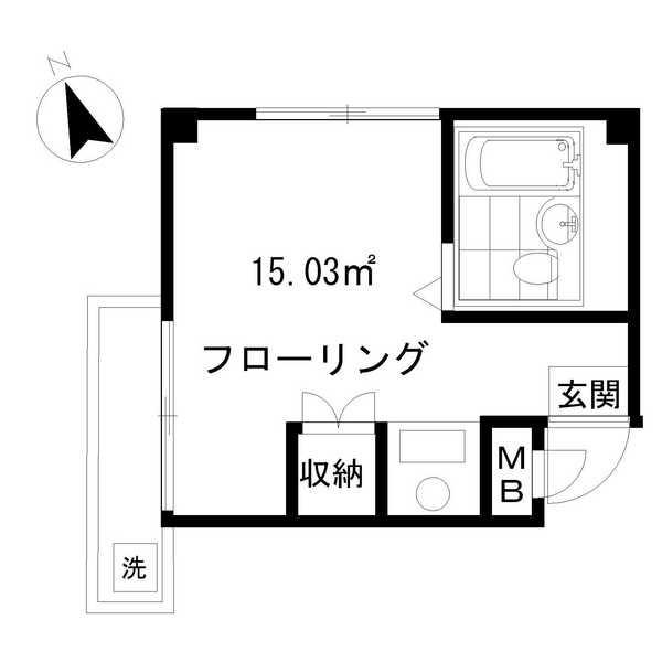 東急東横線 菊名駅 徒歩5分 3階建 築33年(ワンルーム/2階)の間取り写真
