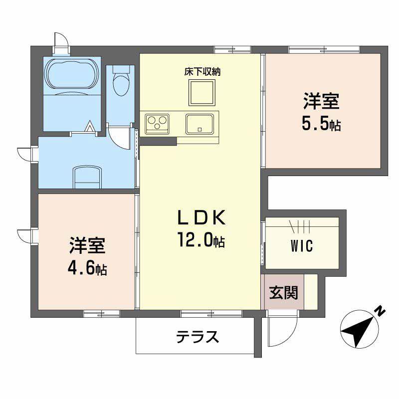 エクレール長楽寺A棟(2LDK/1階)の間取り写真