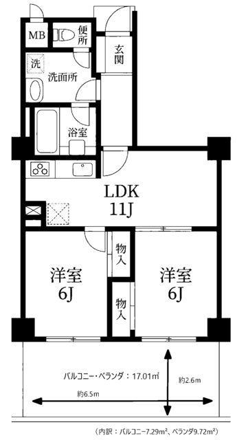 赤坂パインクレスト(2LDK/4階)の間取り写真