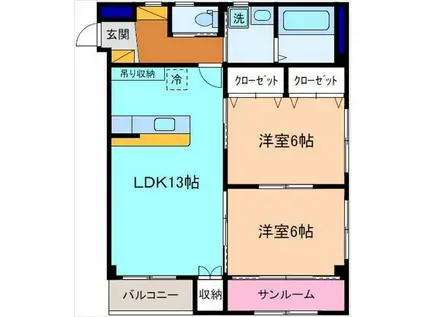 サンライフ有松(2LDK/3階)の間取り写真