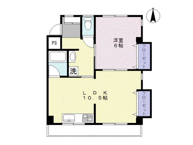 YKマンション(1LDK/4階)の間取り写真