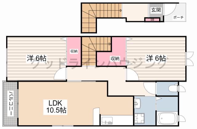 セレーノやしろB(2LDK/2階)の間取り写真