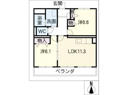レジデンス天子田(2LDK/4階)の間取り写真