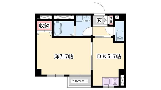 サンワプラザ福崎S(1DK/3階)の間取り写真