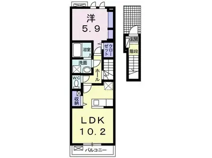 コンバージェント 西町(1LDK/2階)の間取り写真