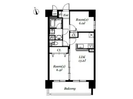 スカール桜城(2LDK/3階)の間取り写真