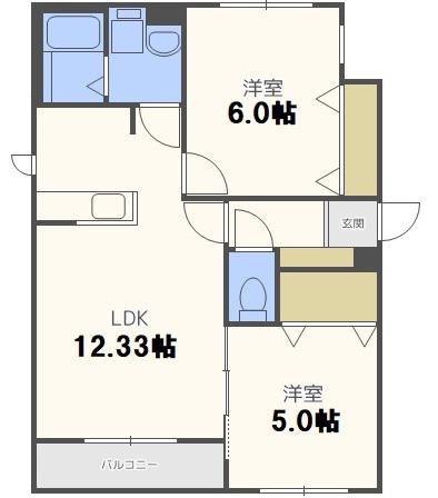 GLOIR恵庭(2LDK/1階)の間取り写真
