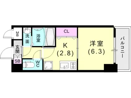 セオリー神戸アクアグルーブ(1K/3階)の間取り写真