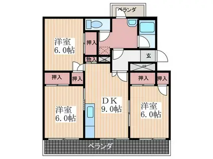 BAUHAUS皆賀(3LDK/3階)の間取り写真