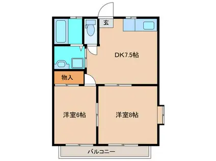 ミナミハラハイツ B(2DK/2階)の間取り写真