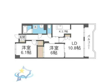 アジエステート大通西プラザ(2LDK/4階)の間取り写真