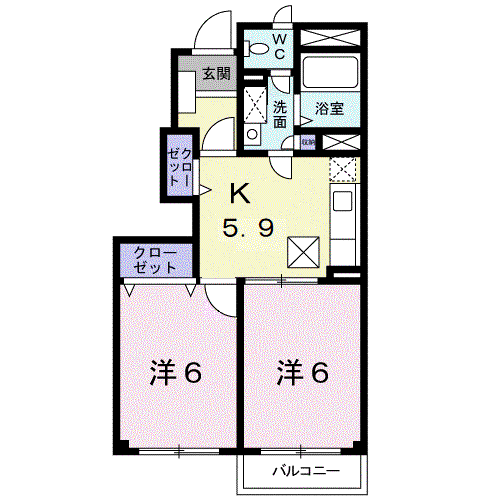 アカシアB(2DK/1階)の間取り写真