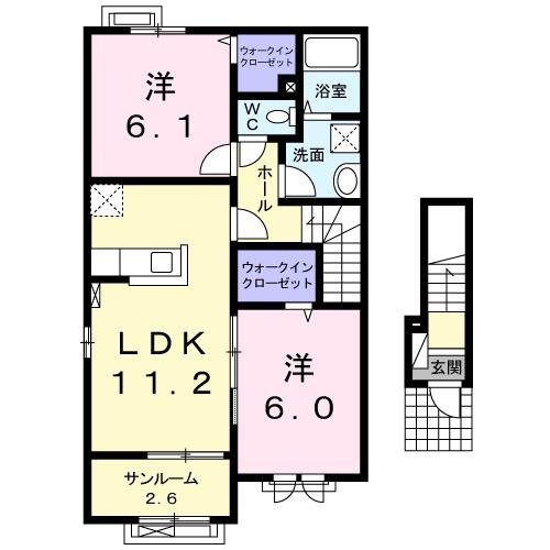 ドメーヌ・K(2LDK/2階)の間取り写真