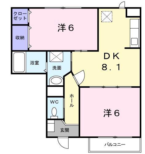 ブロッサムI(2DK/1階)の間取り写真