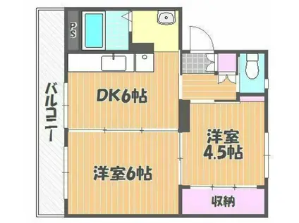 ヴィラナリー建部1号棟(2DK/5階)の間取り写真