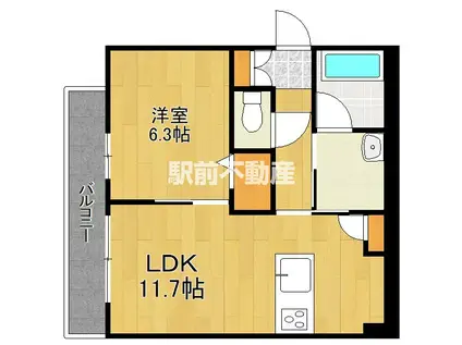 プラザ新鳥栖(1LDK/2階)の間取り写真