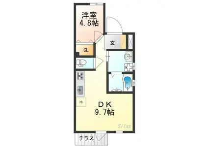 京都セレーナ2番館(1LDK/1階)の間取り写真