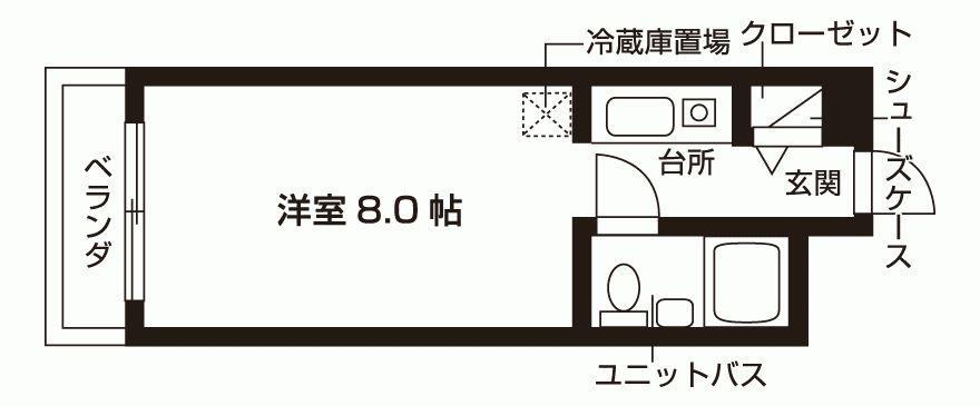 グリーンラークひばり北(ワンルーム/1階)の間取り写真