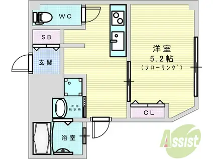 ミックコート東三国(1DK/4階)の間取り写真