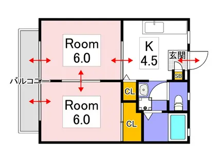 サンライフ一宮(2DK/2階)の間取り写真
